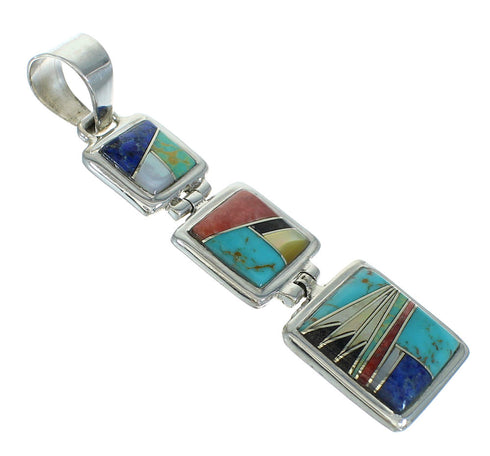 Multicolor Inlay And Authentic Sterling Silver Southwestern Pendant YX67486